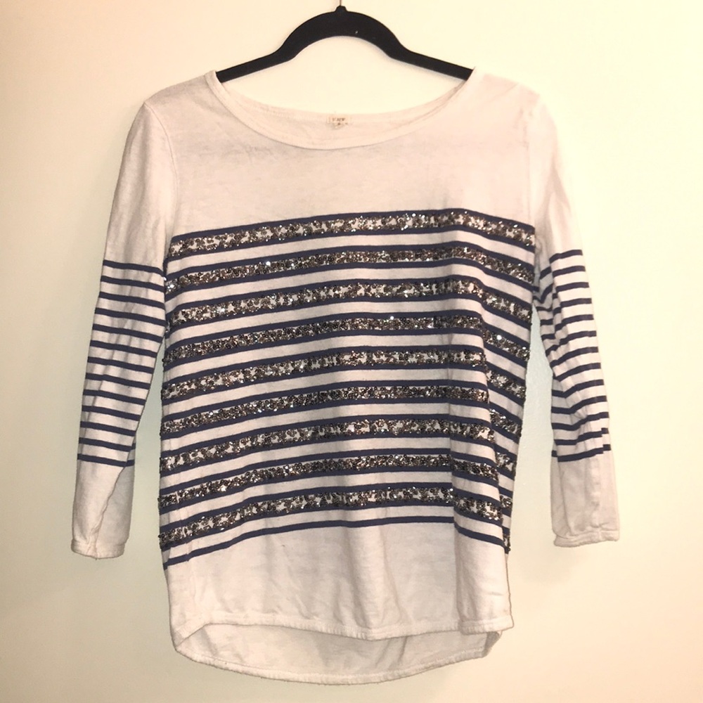 J. Crew white and blue long sleeve tee